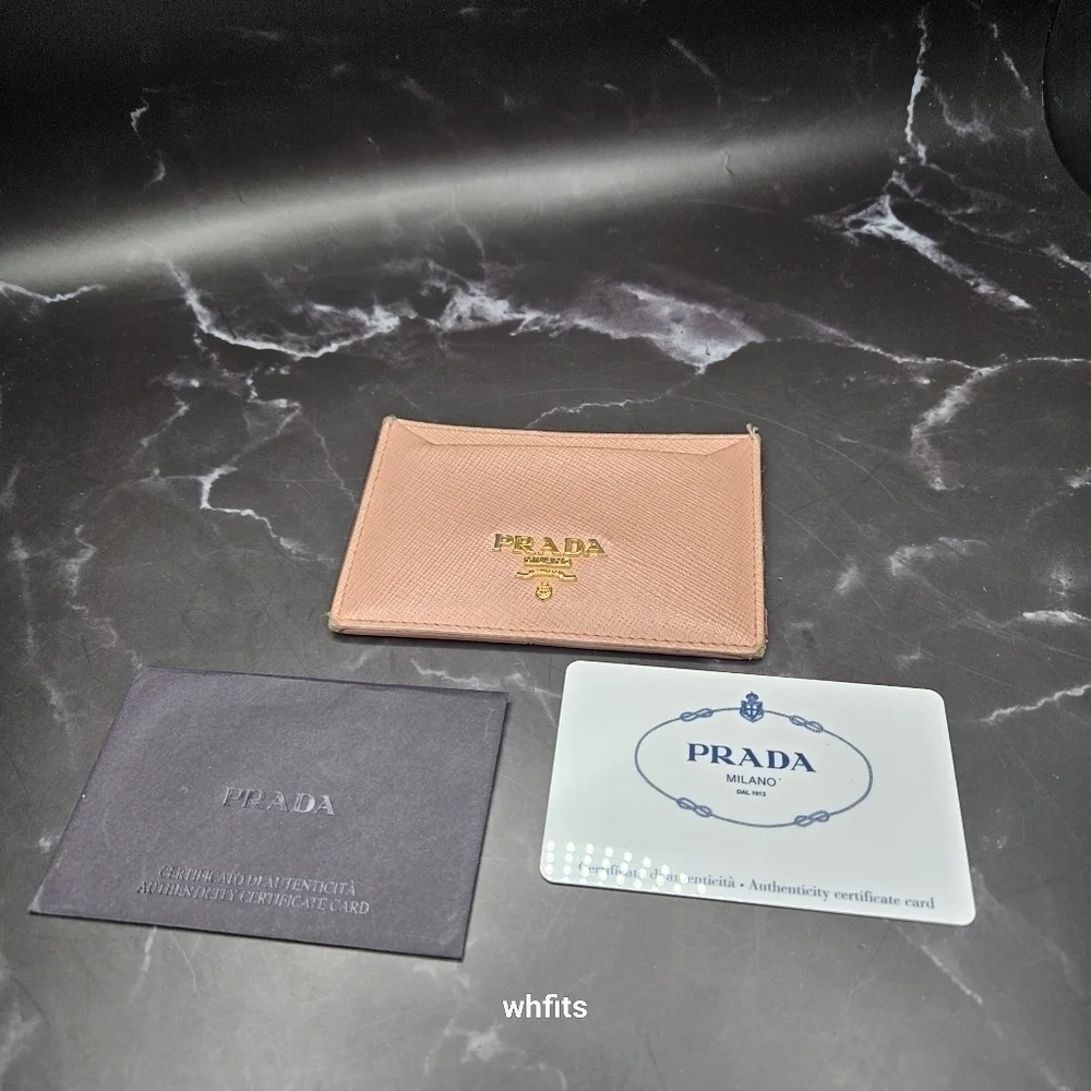Prada Saffiano Metal Pink Card Holder Leather